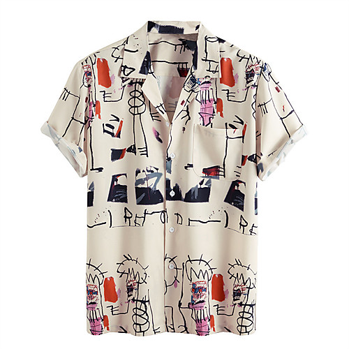 

Men's Shirt Other Prints Graphic Short Sleeve Daily Tops Basic Button Down Collar Beige