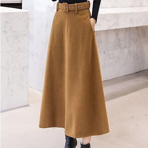 

Women's Casual / Daily Basic Skirts Solid Colored Black Wine Khaki
