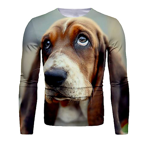 

Men's T shirt Shirt 3D Print Graphic Animal Long Sleeve Daily Tops Basic Round Neck Gray