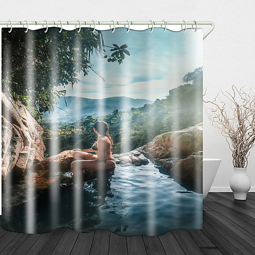 

Natural Spring Print Waterproof Fabric Shower Curtain for Bathroom Home Decor Covered Bathtub Curtains Liner Includes with Hooks
