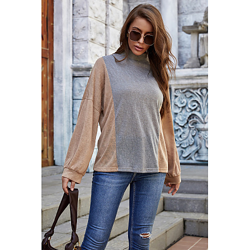 

Women's Pullover Sweatshirt Color Block Oversized Daily non-printing Basic Hoodies Sweatshirts Loose Gray