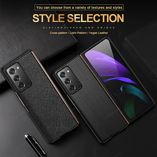 

Phone Case For Samsung Galaxy Full Body Case Leather Flip Galaxy Z Fold 2 Shockproof Flip Lines / Waves Solid Color Genuine Leather