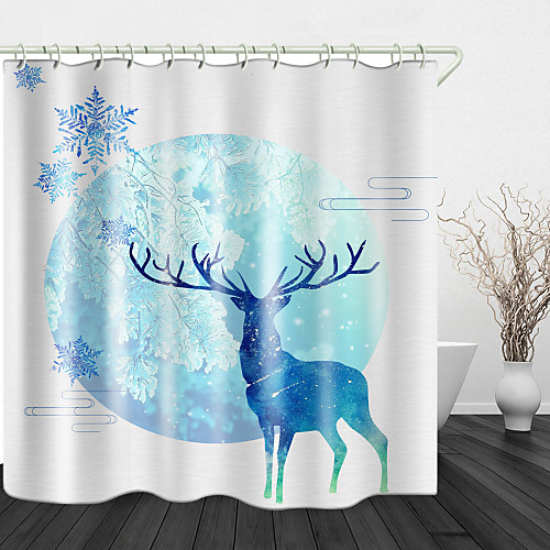 

Light Blue Hockey Elk Digital Printing Shower Curtain Shower Curtains Hooks Modern Polyester New Design