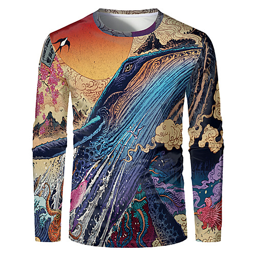 

Men's T shirt 3D Print Graphic 3D Plus Size Print Long Sleeve Daily Tops Elegant Exaggerated Rainbow