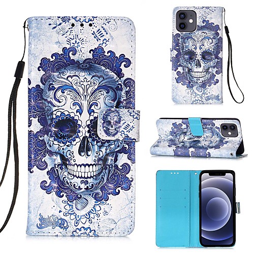 

Phone Case For Apple Full Body Case Leather Flip iPhone 12 Pro Max 11 SE 2020 X XR XS Max 8 7 Card Holder Flip Magnetic Skull PU Leather