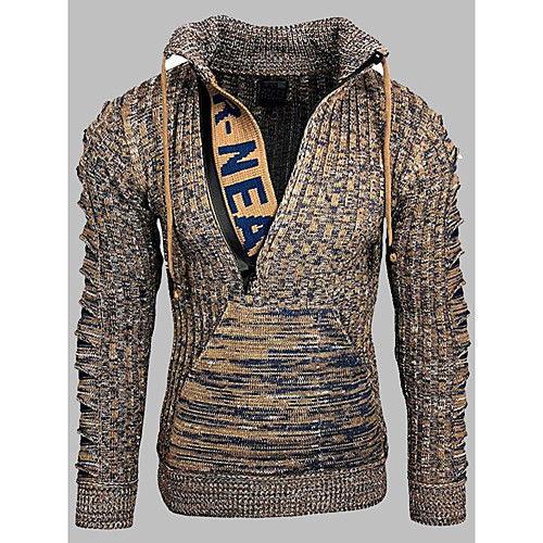 

Men's Knitted Abstract Pullover Long Sleeve Sweater Cardigans Stand Collar Fall Winter White Black Brown