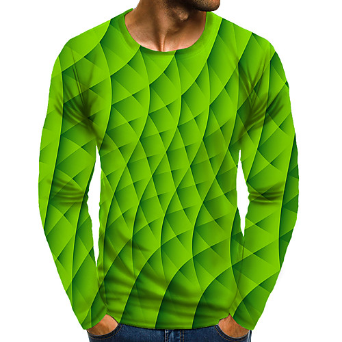 

Men's T shirt Shirt 3D Print Graphic 3D Plus Size Print Long Sleeve Daily Tops Elegant Exaggerated Round Neck Green