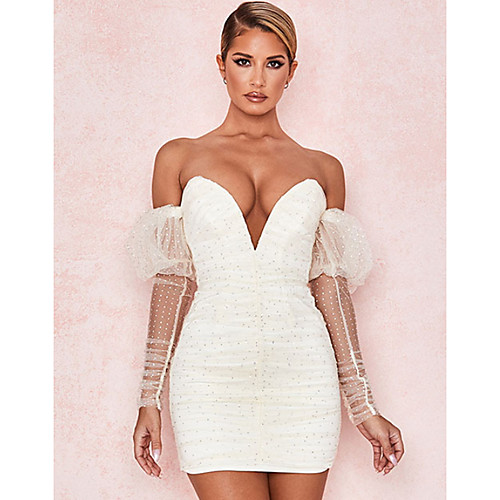 

Women's Sheath Dress Short Mini Dress White Long Sleeve Solid Color Fall Casual Slim 2021 S M L XL XXL