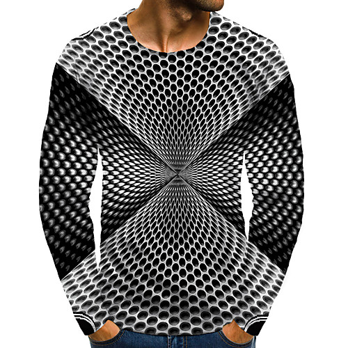 

Men's T shirt Shirt 3D Print Graphic 3D Plus Size Print Long Sleeve Daily Tops Elegant Exaggerated Round Neck Black