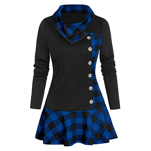 

Women's Sheath Dress Short Mini Dress Blue Gray Green White Red Long Sleeve Plaid Ruffle Patchwork Fall Spring Shirt Collar Casual Slim 2021 S M L XL XXL 3XL 4XL 5XL