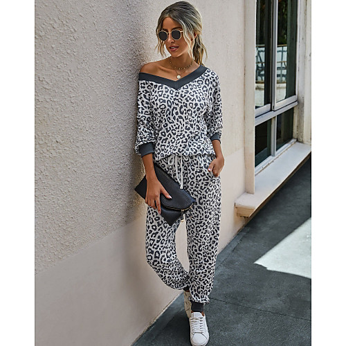 

Women's Basic Leopard Casual / Daily Two Piece Set Sweatshirt Tracksuit Pant Loungewear Jogger Pants Print Tops