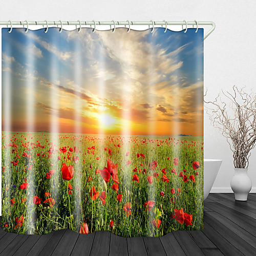 

Sunset Rose Sea Digital Printing Shower Curtain Shower Curtains Hooks Modern Polyester New Design