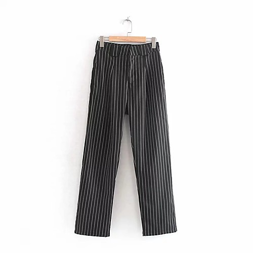 

Women's Basic Streetwear Comfort Daily Going out Pants Pants Striped Full Length Black