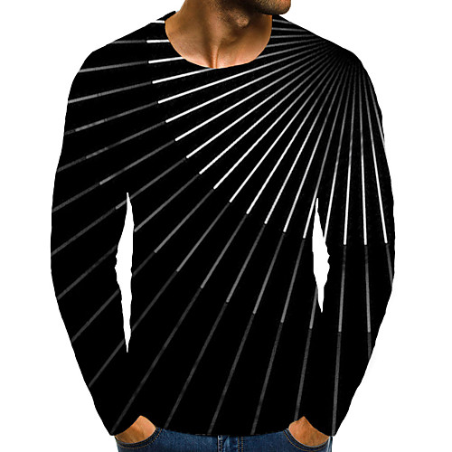 

Men's T shirt 3D Print Graphic 3D Plus Size Print Long Sleeve Daily Tops Elegant Exaggerated Black