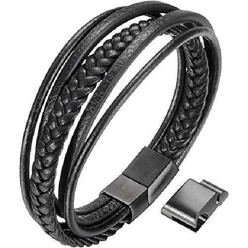 

mens bracelet men`s braided leather bracelet multilayer fashion wrist cuff bangle black - (7.67)