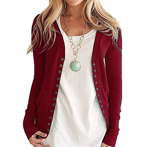 

Women's Basic Knitted Solid Color Cardigan Long Sleeve Sweater Cardigans V Neck Fall Black Purple Blushing Pink
