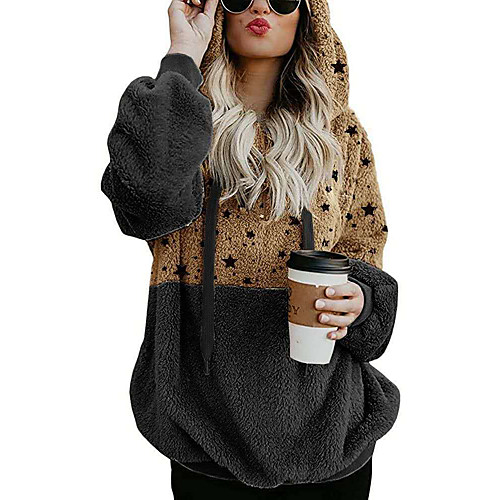 

Women's Hoodie Pullover Color Block Front Pocket Daily Fuzzy Hoodies Sweatshirts Cotton Slim Gray Green Black