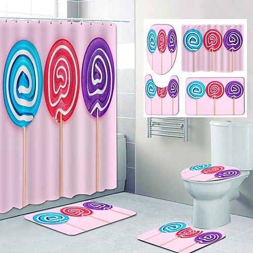 

Cute Lollipop Pattern PrintingBathroom Shower Curtain Leisure Toilet Four-Piece Design