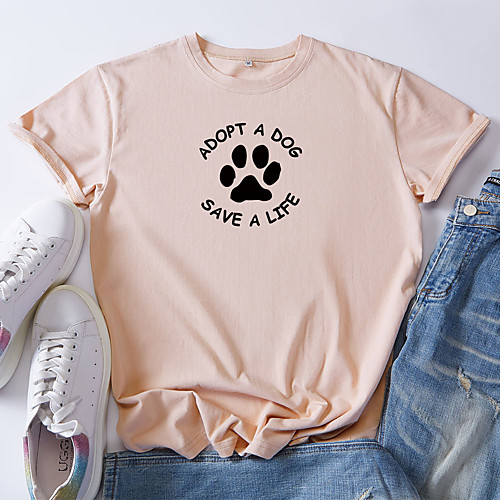

Women's T shirt Graphic Text Letter Round Neck Tops 100% Cotton Basic Basic Top White Black Red