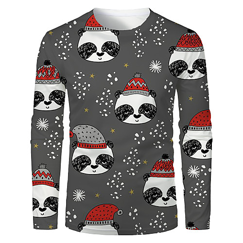 

Men's T shirt 3D Print Graphic 3D Animal Print Long Sleeve Christmas Tops Round Neck Dark Gray
