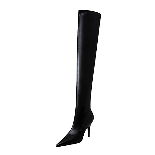 

Women's Boots Stiletto Heel Boots Stiletto Heel Pointed Toe Crotch High Boots Thigh High Boots Classic Daily PU Solid Colored Black / Over The Knee Boots