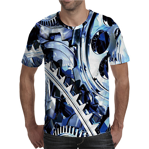 

Men's Tee T shirt Shirt 3D Print Graphic 3D Machine Plus Size Print Short Sleeve Daily Tops Personalized Chic & Modern Exaggerated Round Neck Blue