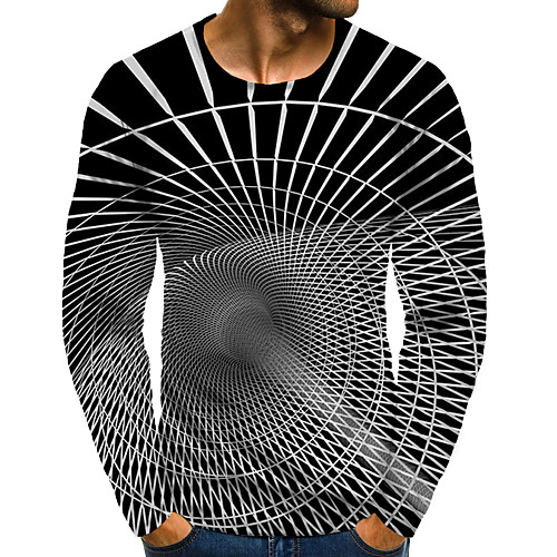 

Men's T shirt 3D Print Graphic 3D Plus Size Print Long Sleeve Daily Tops Elegant Exaggerated Round Neck Black