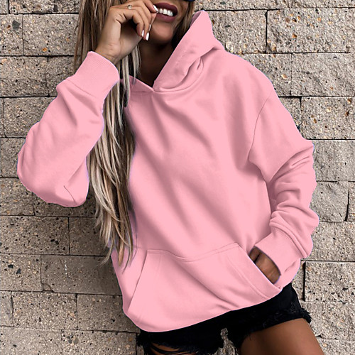 

Women's Pullover Hoodie Sweatshirt Plain Solid Color Front Pocket Daily Basic Hoodies Sweatshirts Cotton Loose Purple Blushing Pink White