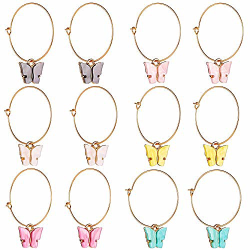 

butterfly drop earrings for women & girls huggie small hoop earrings with gold-plated 6 pack (grey/pink/white/yellow/rose red/lake blue)