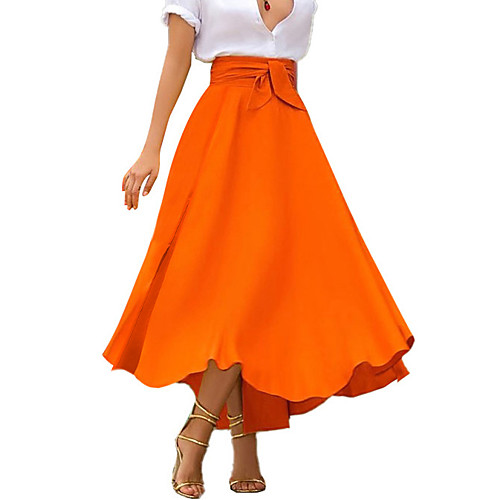 

Women's Daily Wear Basic Bohemian Maxi Dress Swing Skirts Solid Colored Bow Red Yellow Orange