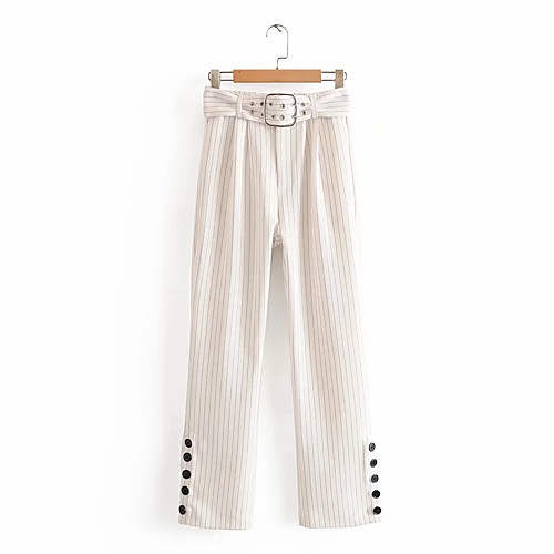 

Women's Basic Streetwear Comfort Daily Going out Wide Leg Pants Pants Striped Full Length Stripe White