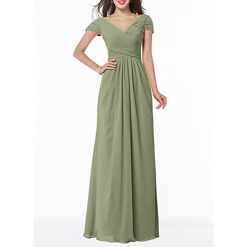 

Sheath / Column V Neck Floor Length Chiffon Bridesmaid Dress with Pleats