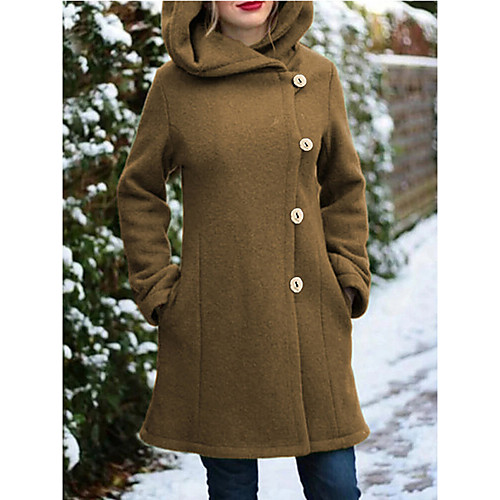 

Women's Coat Daily Fall & Winter Long Coat Regular Fit Jacket Long Sleeve Solid Colored Gray Khaki