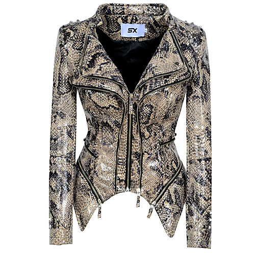 

Women's Faux Leather Jacket Daily Spring & Fall Regular Coat Regular Fit Basic Jacket Long Sleeve Solid Colored Rivet Yellow Wine
