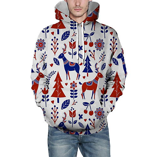 

Men's Pullover Hoodie Sweatshirt Graphic 3D Reindeer Hooded Christmas Daily 3D Print Christmas Hoodies Sweatshirts Long Sleeve White