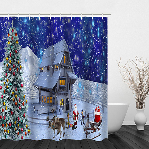 

Bathroom Shower Curtains And Hooks Rainbow Classic Polyester Cute Christmas Bathroom Decorations Elks House Outside Santas Gifts