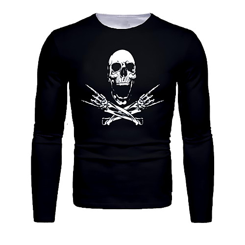 

Men's T shirt 3D Print Graphic 3D Skull Print Long Sleeve Halloween Tops Basic Black / White