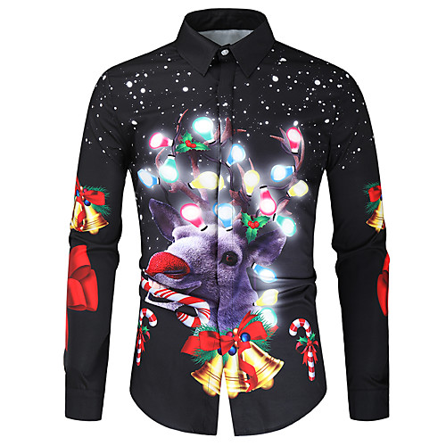 

Men's Shirt Other Prints Graphic Long Sleeve Christmas Tops Black