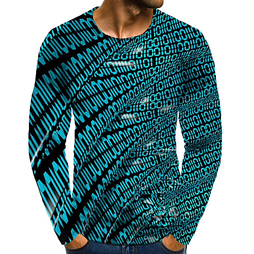 

Men's T shirt Shirt 3D Print Graphic 3D Plus Size Print Long Sleeve Daily Tops Elegant Exaggerated Round Neck Green