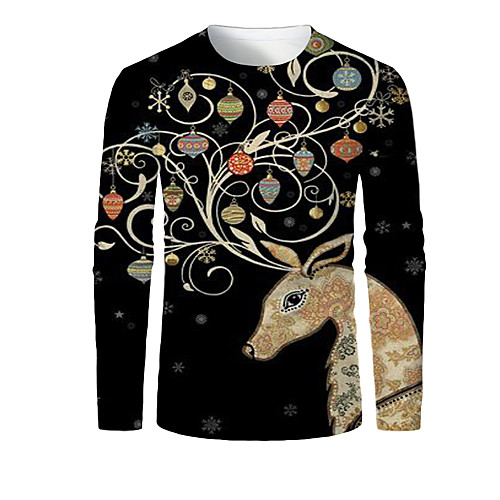 

Men's T shirt 3D Print Graphic 3D Animal Print Long Sleeve Christmas Tops Brown