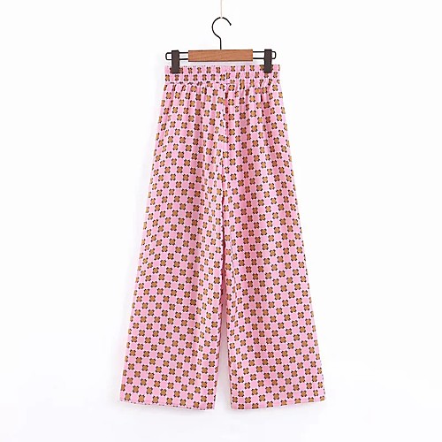 

Women's Basic Streetwear Comfort Daily Going out Wide Leg Pants Pants Print Full Length Blushing Pink