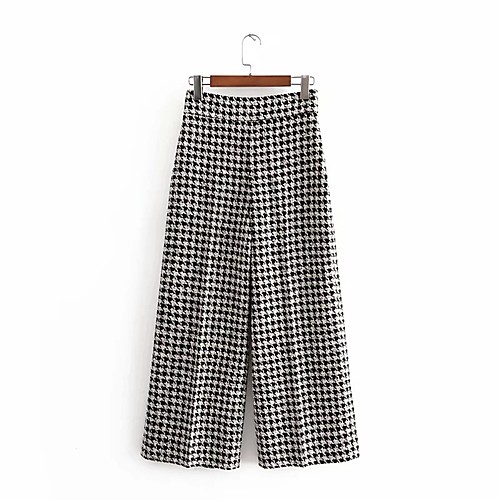 

Women's Basic Streetwear Comfort Daily Going out Pants Chinos Pants Plaid Checkered Full Length Print Black