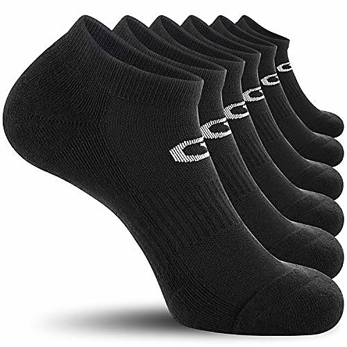 

celersport 6 pack men's ankle socks with cushion, low cut athletic running socks, black, large