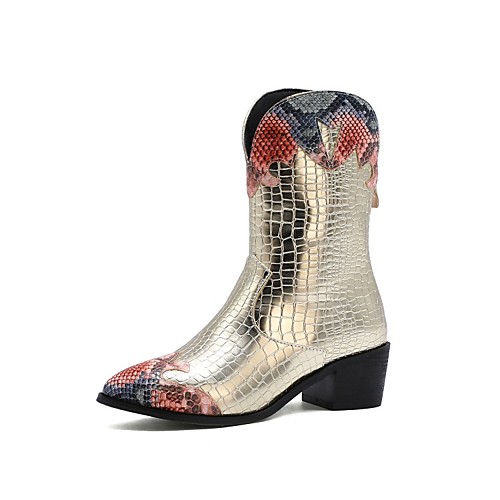 

Women's Boots Cowboy Western Boots Block Heel Pointed Toe Mid Calf Boots Daily Office & Career Faux Leather Feather Solid Colored Snake White Black Red / Mid-Calf Boots