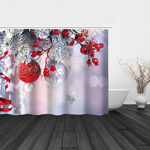 

Bathroom Decoration Shower Curtain And Hook Rainbow Classic Polyester Material Christmas Ball Christmas Holiday Bathroom Atmosphere Decoration