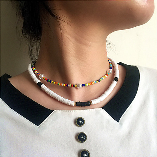 

Women's Choker Necklace Beaded Necklace Handmade Friends Vertical / Gold bar Precious Joy Gemini Unique Design Ethnic Fashion Punk Pearl Silicone Glass Blue Black 40 cm Necklace Jewelry 2pcs For