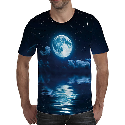 

Men's T shirt Shirt 3D Print Graphic Plus Size Print Short Sleeve Daily Tops Elegant Exaggerated Round Neck Blue