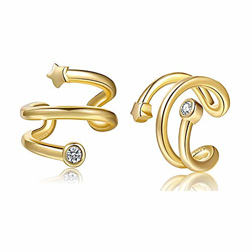 

ear cuffs 18k gold plated 925 sterling silver cz star fake ear cuffs for women non-piercing cartilage earring hypoallergenic