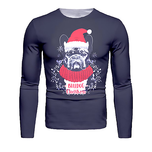 

Men's T shirt 3D Print Graphic 3D Print Long Sleeve Christmas Tops Navy Blue
