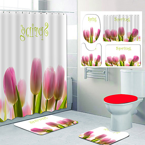 

Beautiful Tulips Pattern PrintingBathroom Shower Curtain Leisure Toilet Four-Piece Design